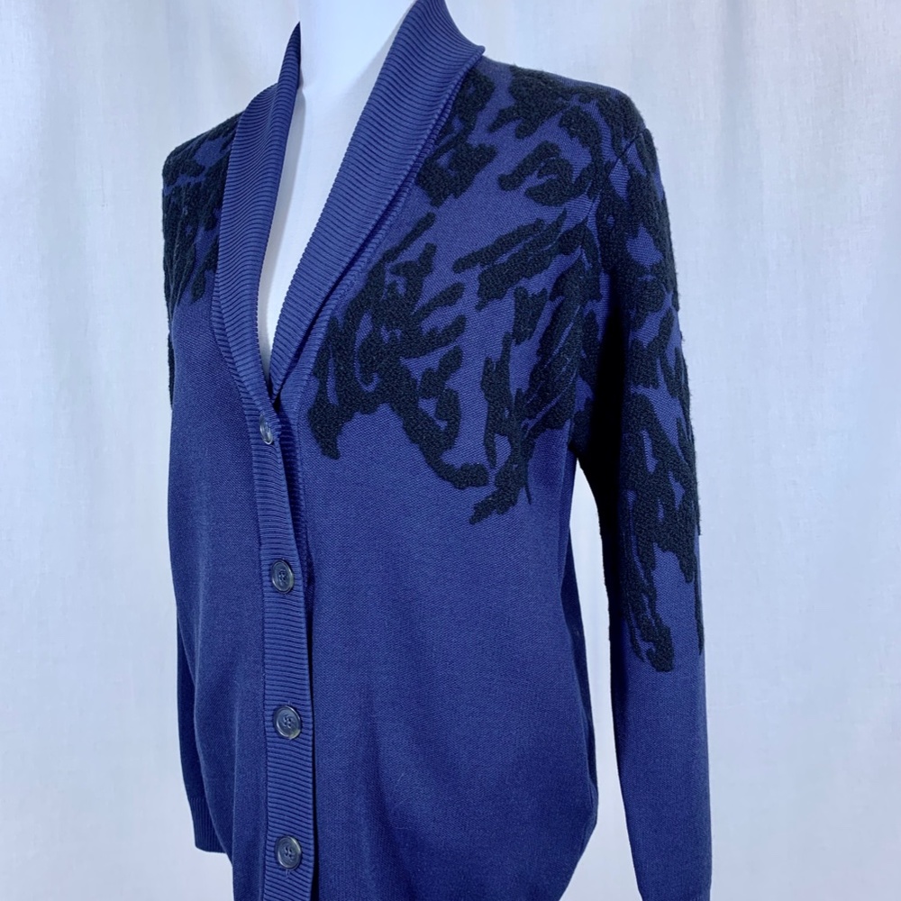 New Tibi Blue Oversized Cardigan with Black Jacquard Detailing, Originally $395 - Picture 4 of 9